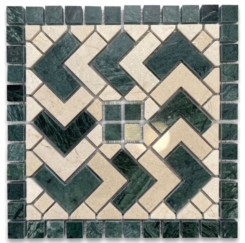Marble Mosaic Border Decorative Accent Tile Arrow Green 4x4 Polished, 1 piece