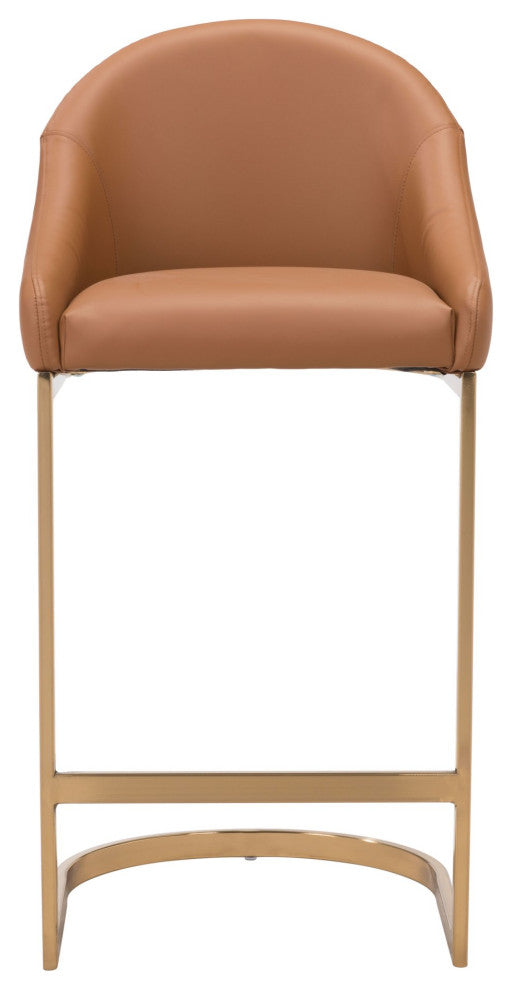 Counter Stool Chair, Faux Vinyl Leather, Steel, Tan, Gold, Kitchen Cafe Bistro