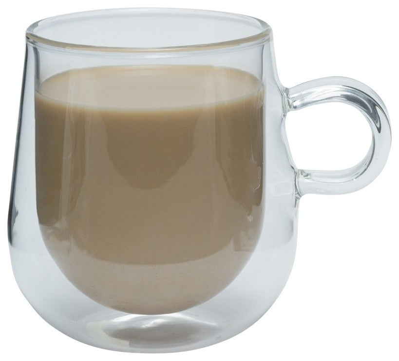 Brilliant Double Wall Loop Glass Coffee Cup, 9.3 oz, Set of 2