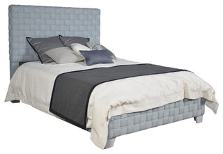 ACME Saree Contemporary Chenille Upholstered Bed in Light Teal and Gray