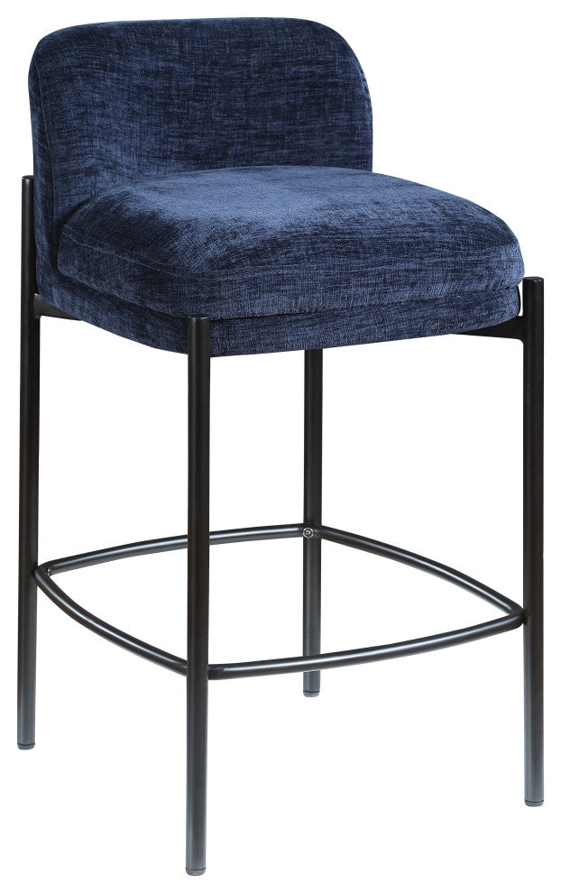 Burton Chenille Fabric Upholstered Stool (Set of 2), Navy