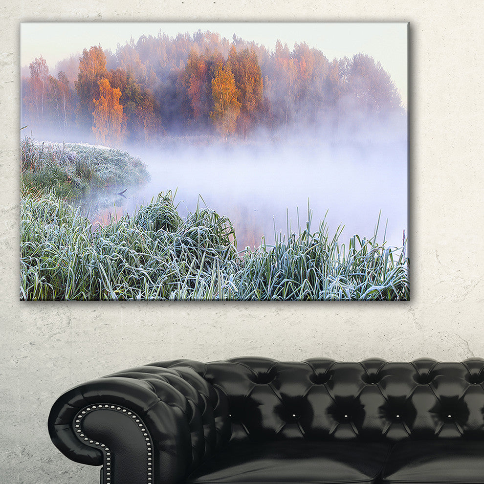 "Foggy Autumn Dawn Panorama" Landscape Print Wall Artwork, 1 Panel, 60"x28"