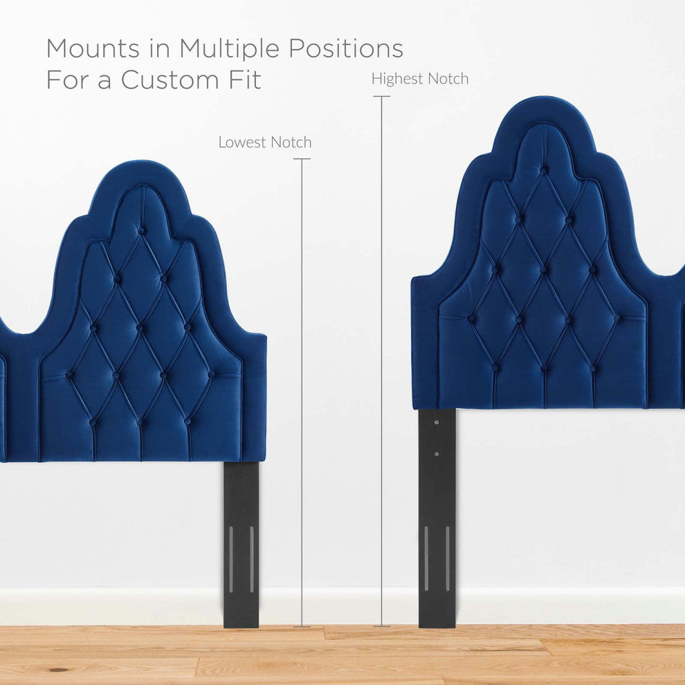 Tufted Platform Bed Frame, Twin Size, Velvet, Blue Navy, Modern Contemporary