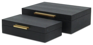 Lusan Rectangular Decorative Box Set, Black Faux Snakeskin