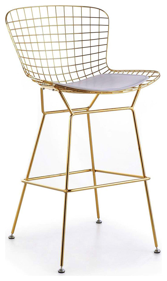 Bertoia Counter Stool, Gold/White