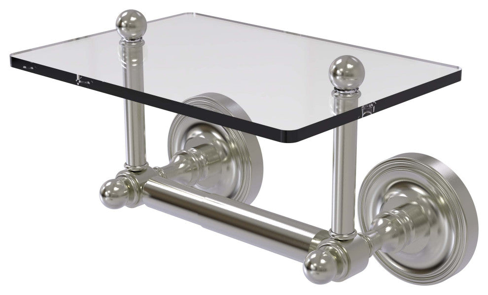 Prestige Regal Two Post Toilet Tissue Holder with Glass Shelf, Satin Nickel
