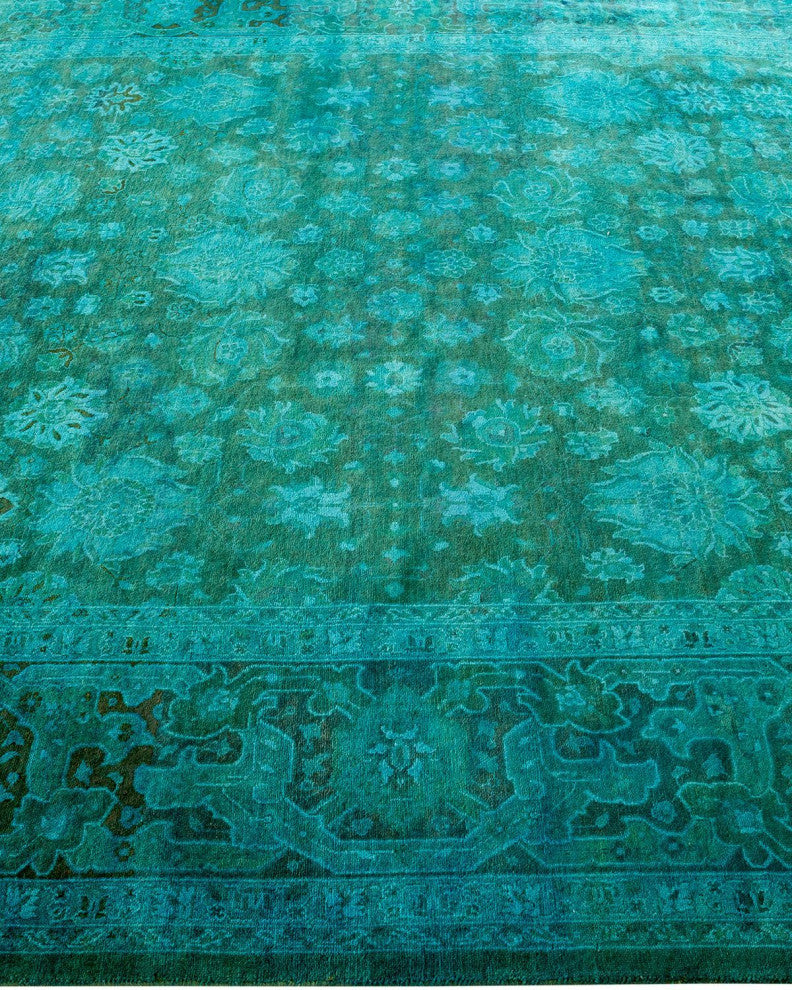 Overdyed, One-of-a-Kind Hand-Knotted Area Rug Green, 6'3"x9'1"