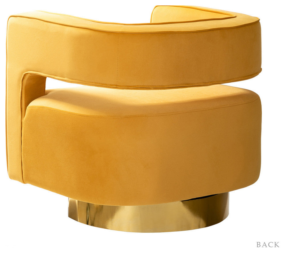 Comfy Swivel Barrel Chair With Metal Base, Mustard