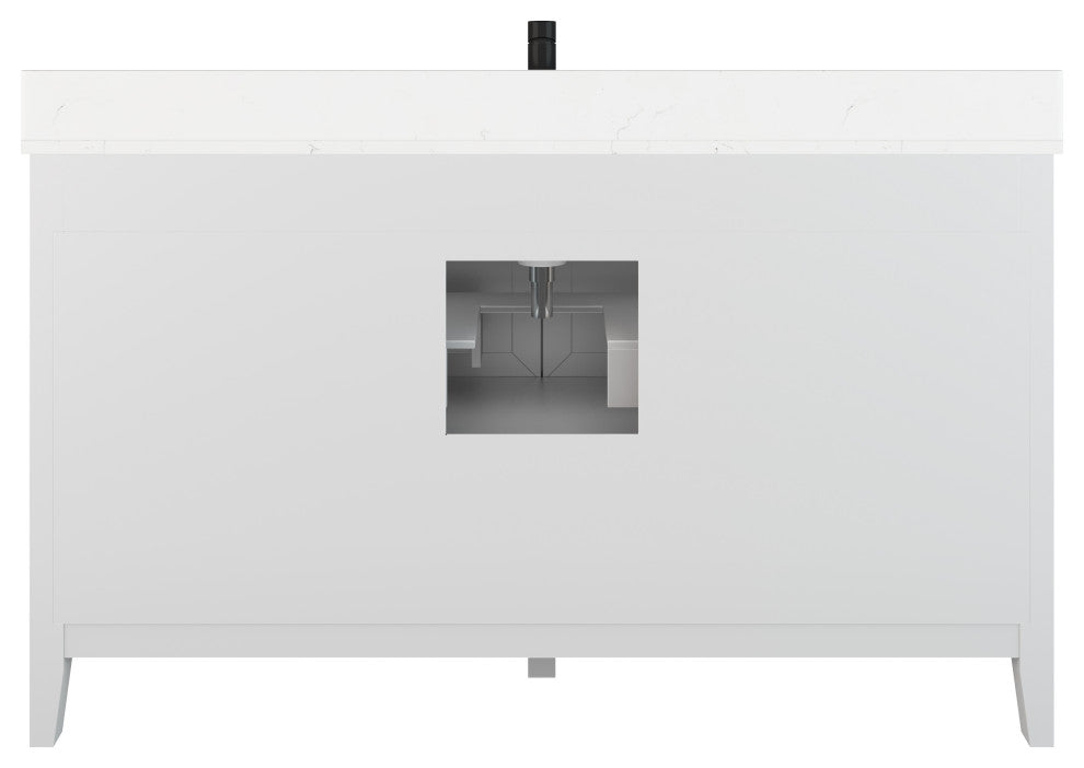 Houston 60" Single Vanity With Power Bar and Drawer Organizer, White