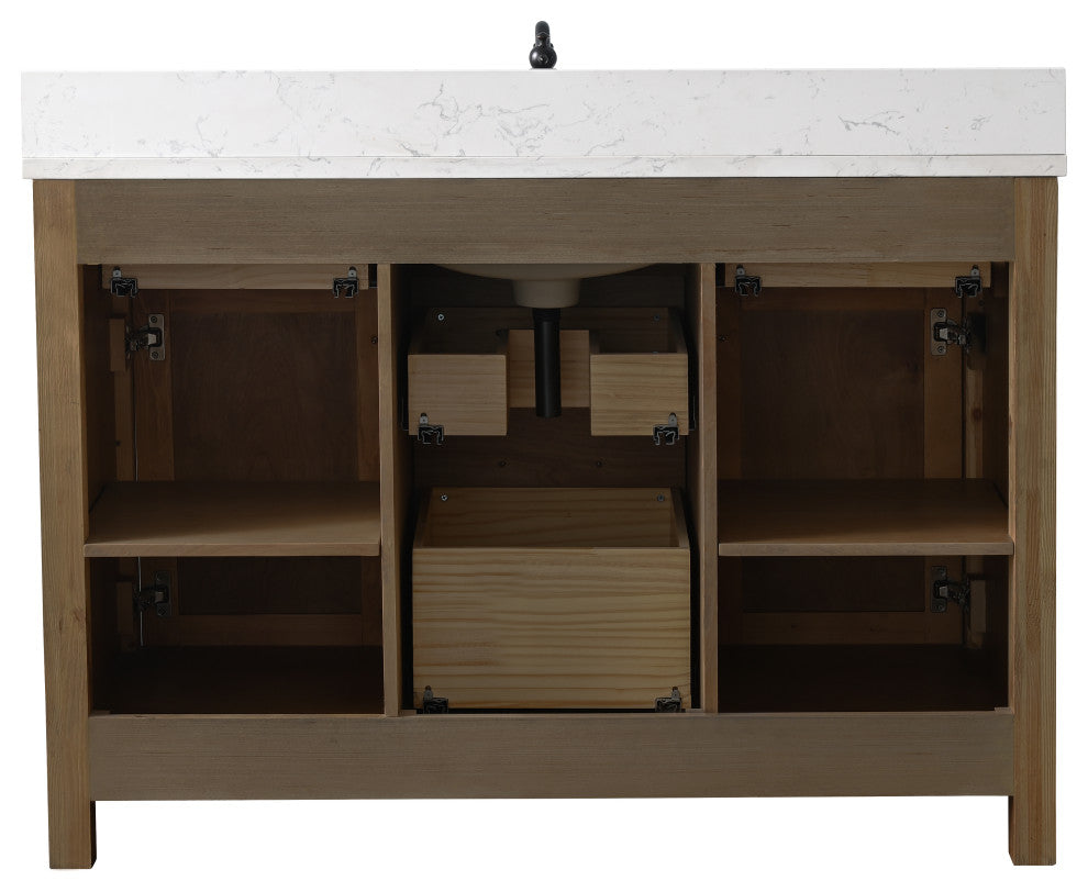 Jasper 48" Bathroom Vanity, Textured Natural, Ariston White Engineered Stone Top