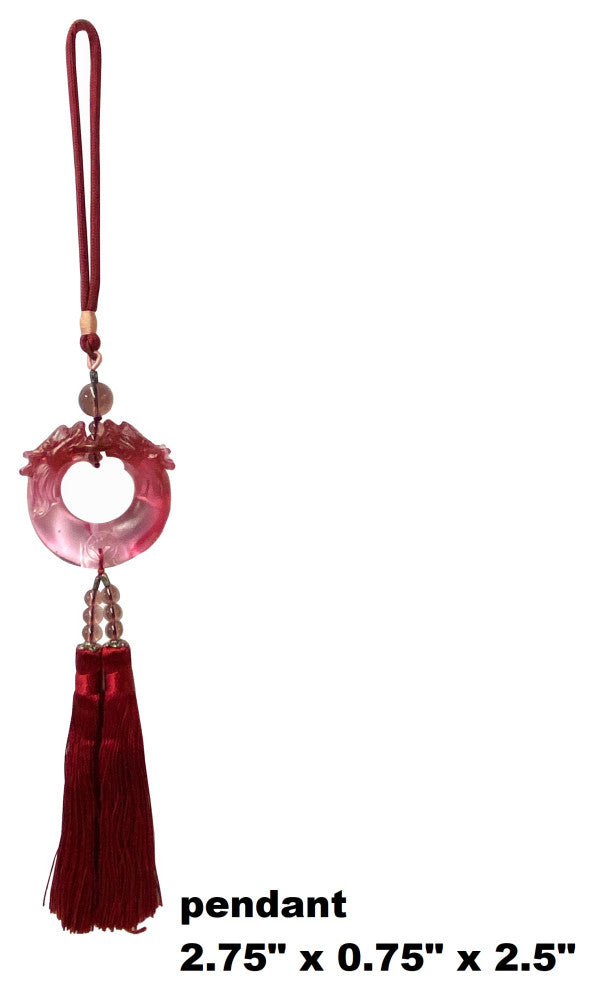 Liuli Crystal Glass Fengshui Fortune Pink Red Dragons Gift Decor Tassel Hws1363