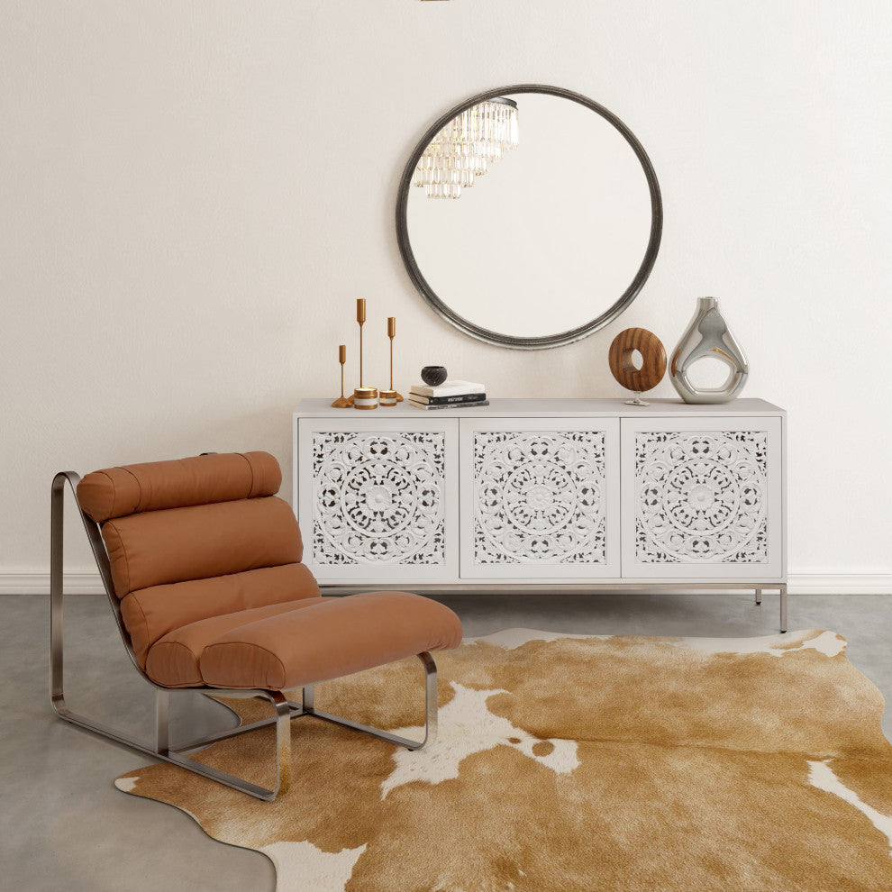 Samar 39" Round Mirror, Vintage Silver