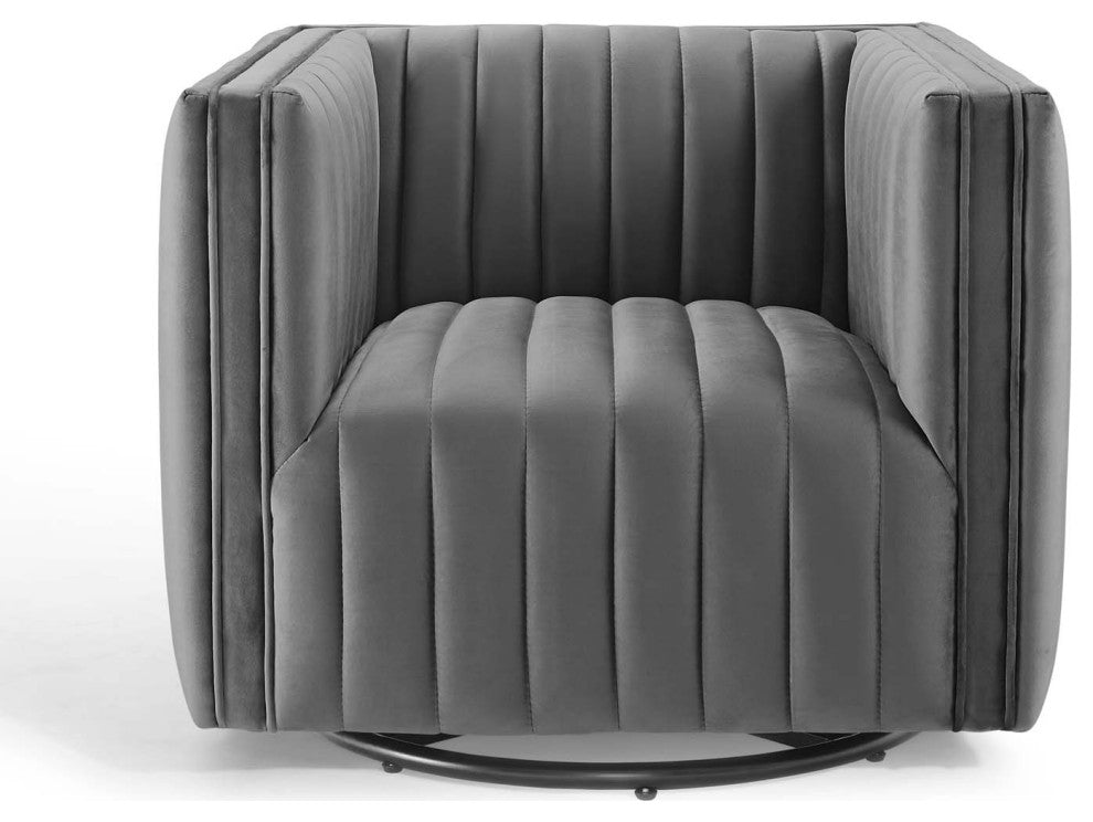 Tufted Armchair Accent Chair, Velvet, Gray, Modern, Lounge Hospitality