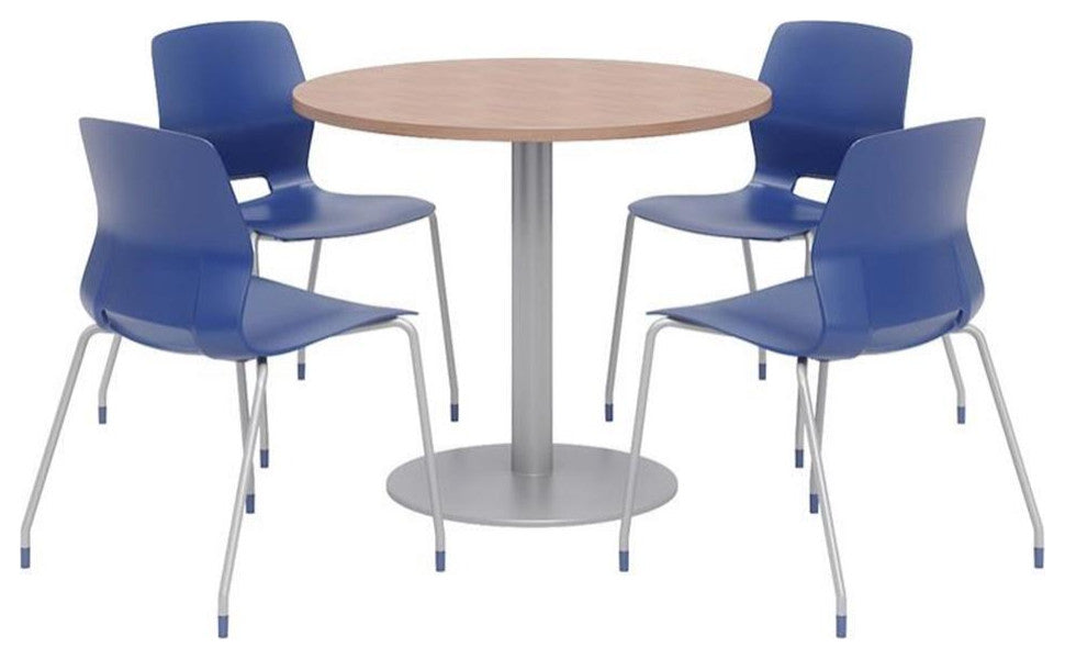 Olio Designs Round 42in Lola Dining Set - Cherry Table - Navy Chairs