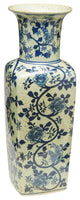 17" Square Antique Speckled Blue and White Vase