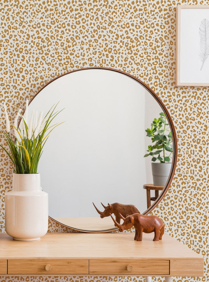 Animal Print Leopard Peel and Stick Vinyl Wallpaper, Gold, 24"w X 60"h