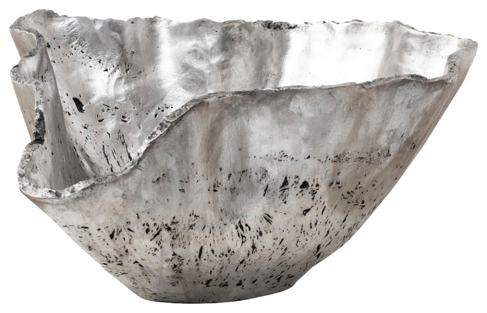 Cast Onyx Bowl, Silver Leaf, Large