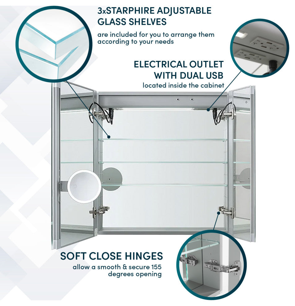 Signature Royale 36" LED Medicine Cabinet Defogger, Adjustable Magnifying Mirror