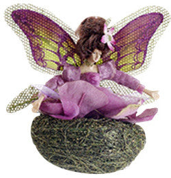 Princess Garden Green and Purple Butterfly Fairy in Nest Christmas Ornament, 5"