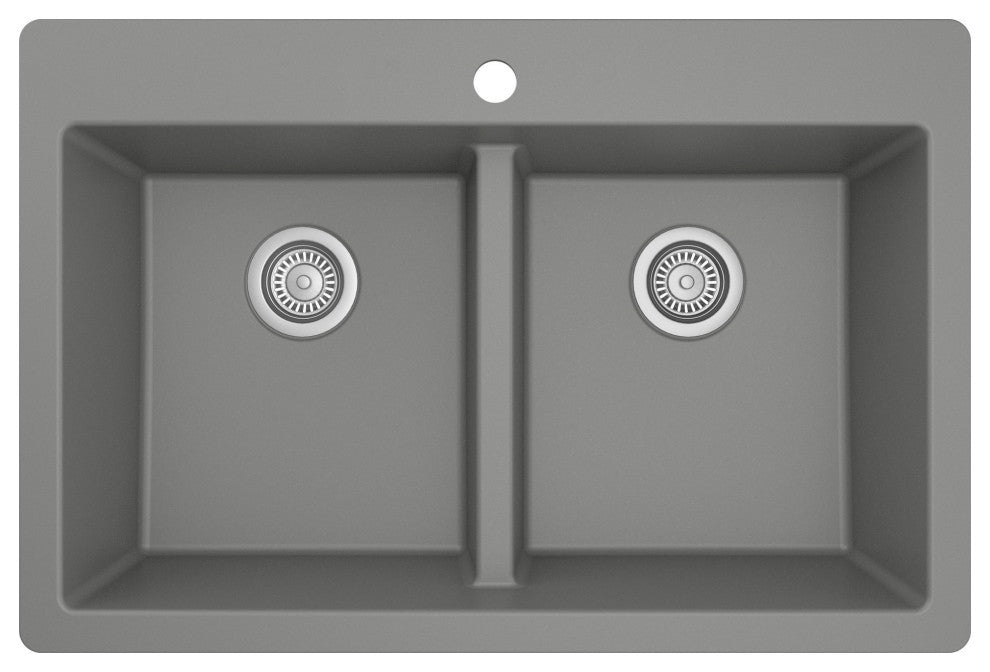 Karran 33" Top Mount Double Equal Bowl Quartz Kitchen Sink, Grey