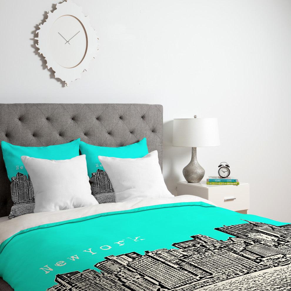 Deny Designs Bird Ave New York Aqua Duvet Cover - Lightweight
