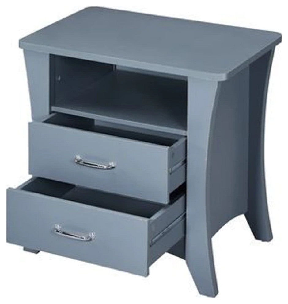 Benzara BM269583 Accent Table With 2 Drawers and Open Compartment, Gray