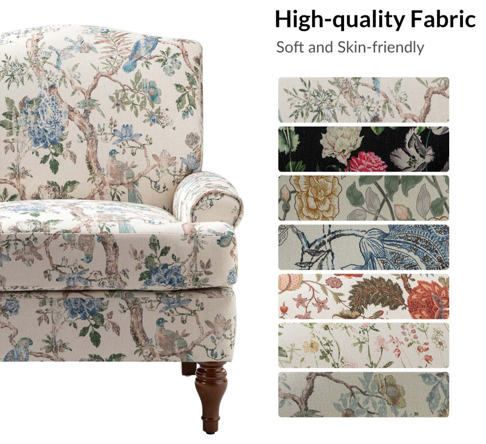 Trasitional Armchair with Solid Wood Legs Set of 2, Bird