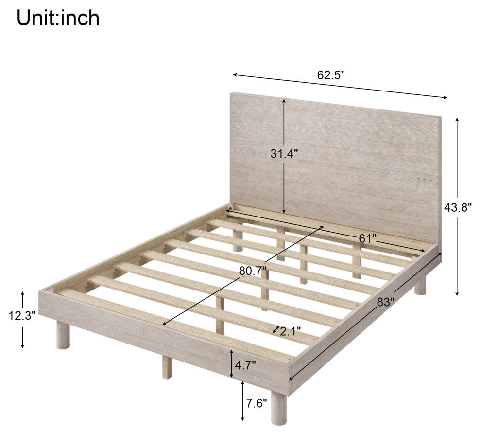 Gewnee Modern Concise Style Solid Wood Grain Platform Bed Frame in Gray(Queen)
