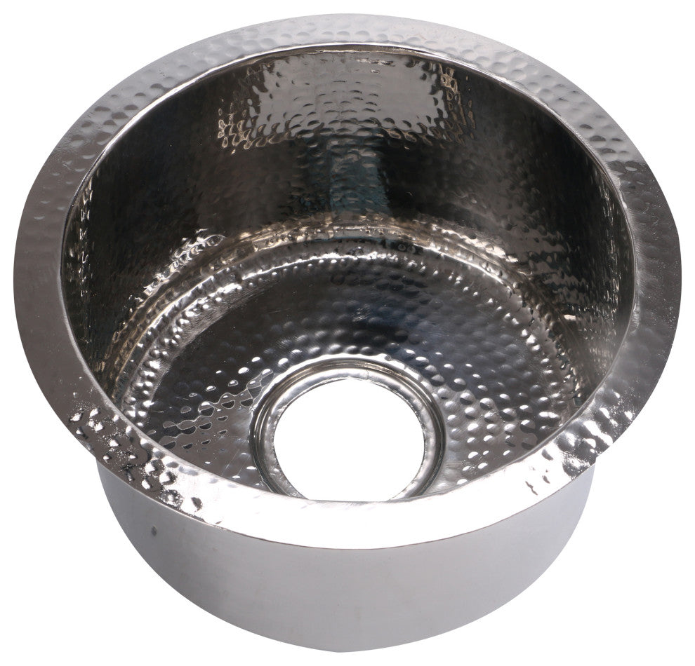 Nantucket Sinks' 15" Hand Hammered Round Bar Sink, Rs15-Ss