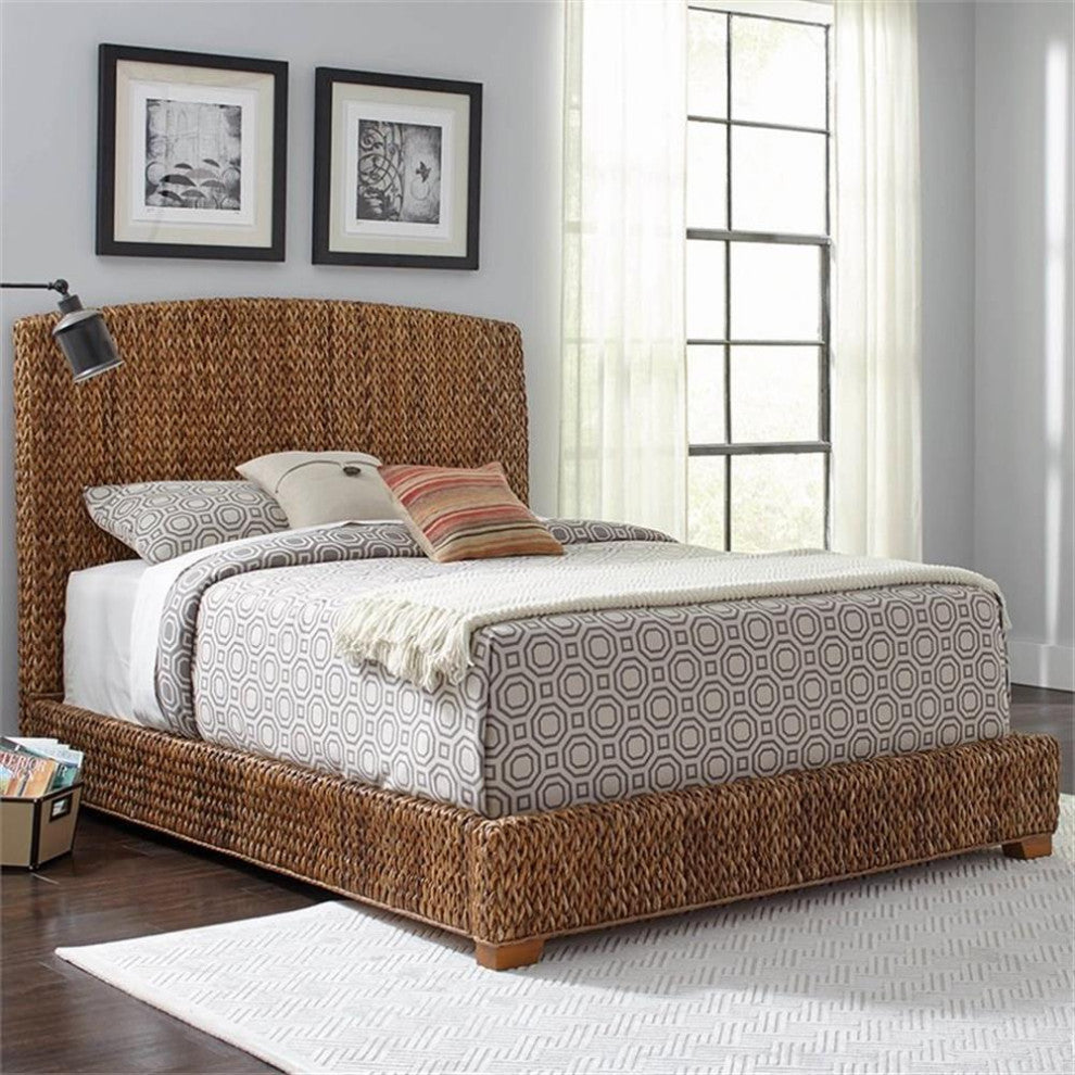 Bowery Hill King Size Panel Bed in Wood in Brown - Easy Assembly