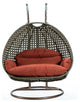 2 Person Beige Wicker Double Hanging Egg Swing Chair, Dark Orange