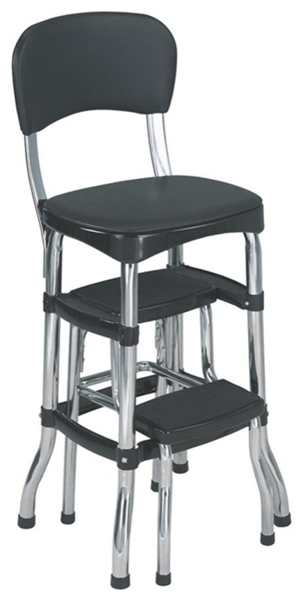 COSCO Retro Step Stool and Counter Chair in Black