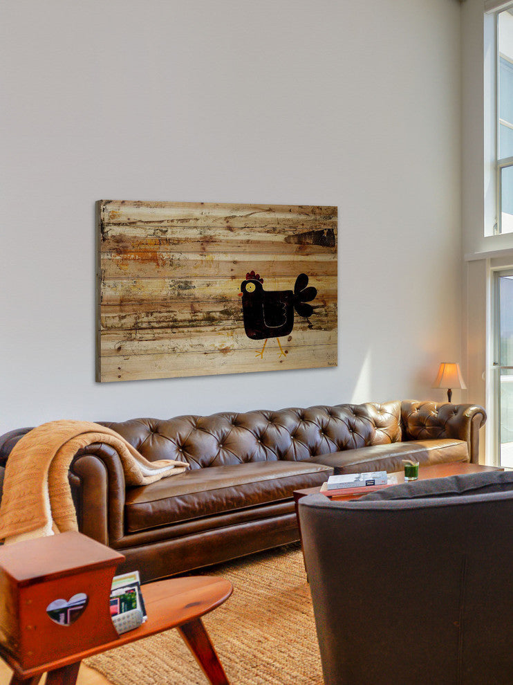 "Chicken Eye" Painting Print on Natural Pine Wood, 36"x24"