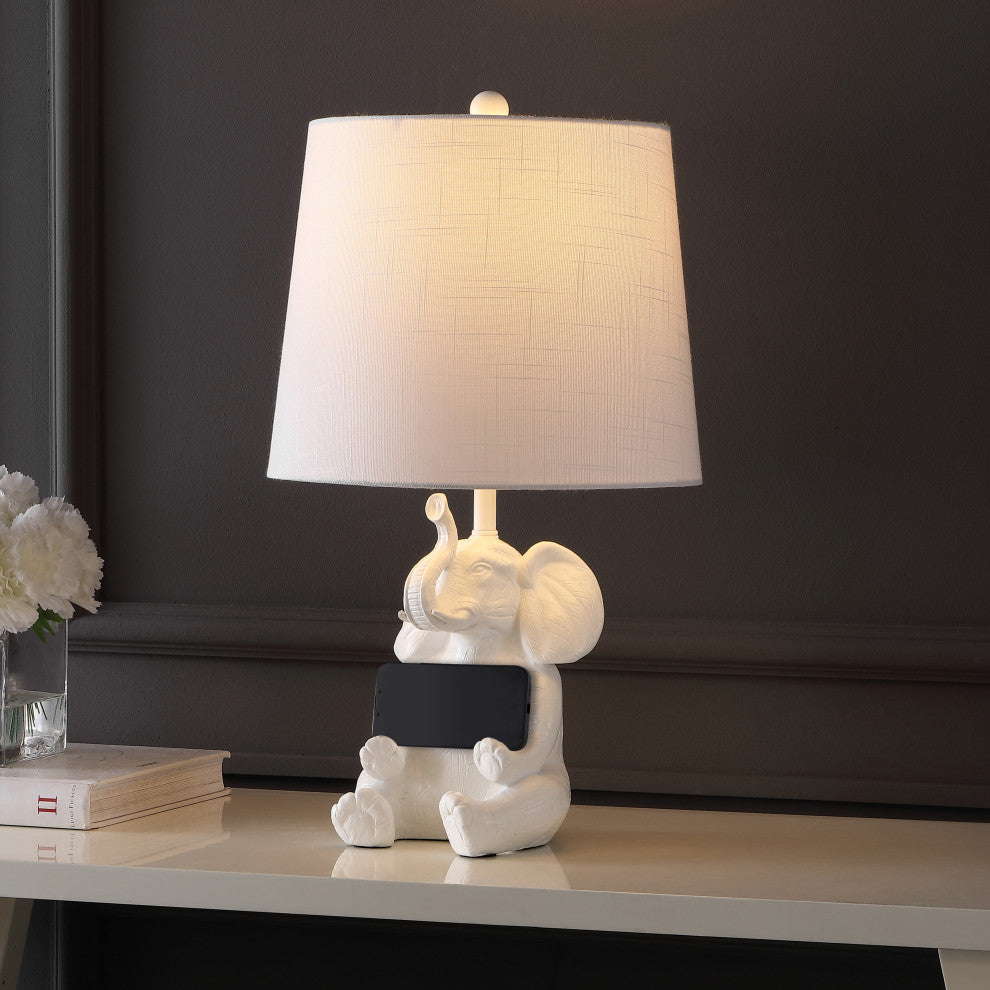 Modern Shabby Chic Resin/Iron Happy Elephant LED Kids'' Table Lamp, Phone Stan