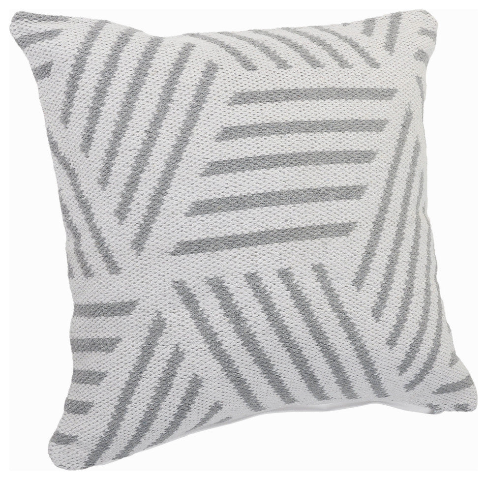 Ox Bay Handwoven White/Gray Geometric Organic Cotton Pillow Cover, 20"x20"