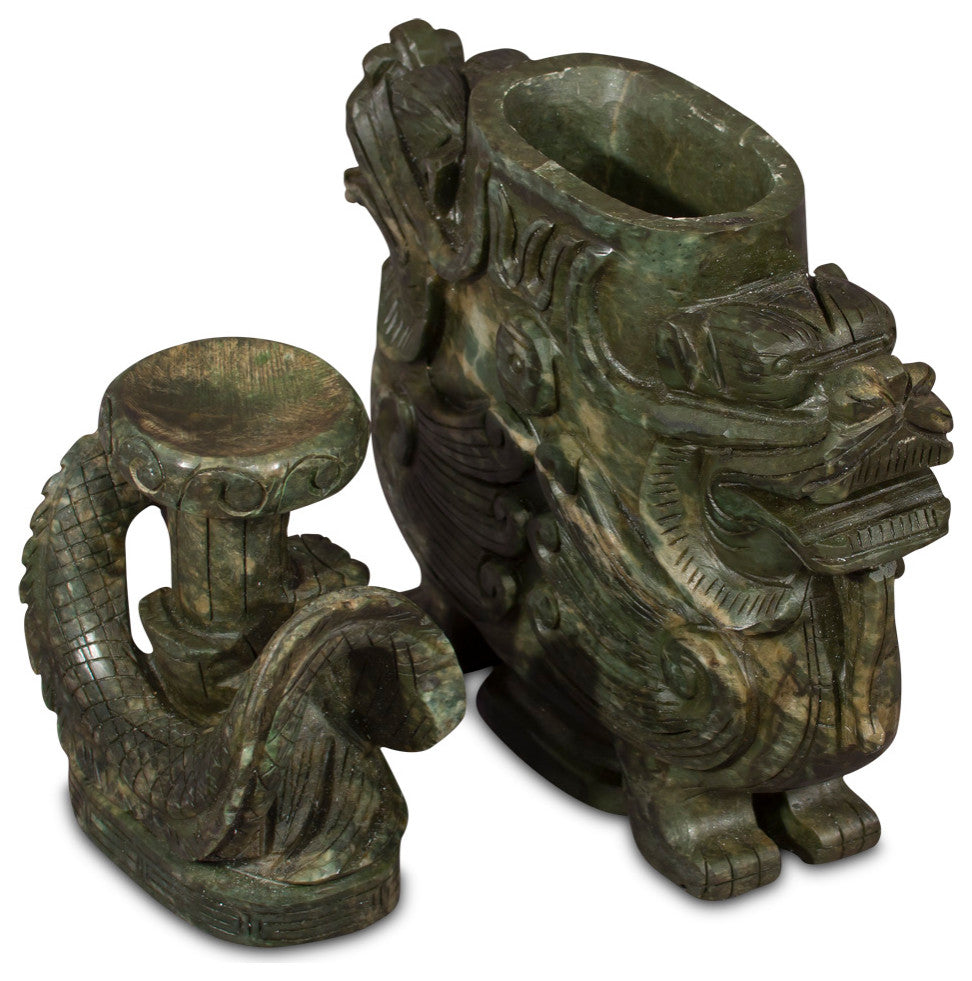 Hand Carved Chinese Jade Winged Lion Vessel with Removable Lid