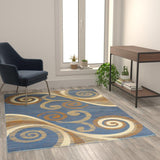Valli Collection Modern Abstract Pattern Area Rug -Olefin with Jute Backing, Blue, 5' X 7'