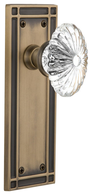 Single Mission Plate With Oval Fluted Crystal Knob, Antique Brass
