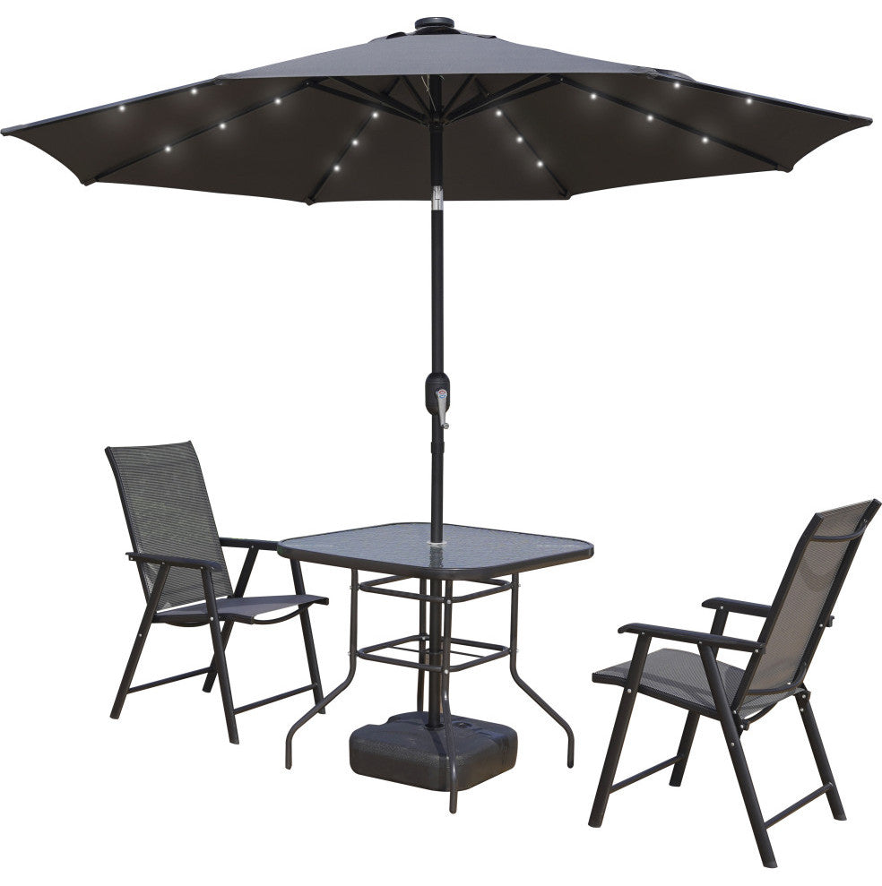 LeisureMod Sierra Modern 9'' Market Patio Umbrella With Solar Powerd LED, Gray