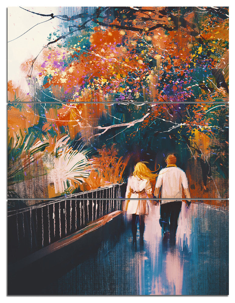 "Couple Walking Holding Hands" Metal Wall Art, 3 Panels, 28"x36"