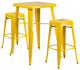 Metal Indoor-Outdoor Bar Table Set With 2 Backless Barstools, Yellow, 27.75"x27