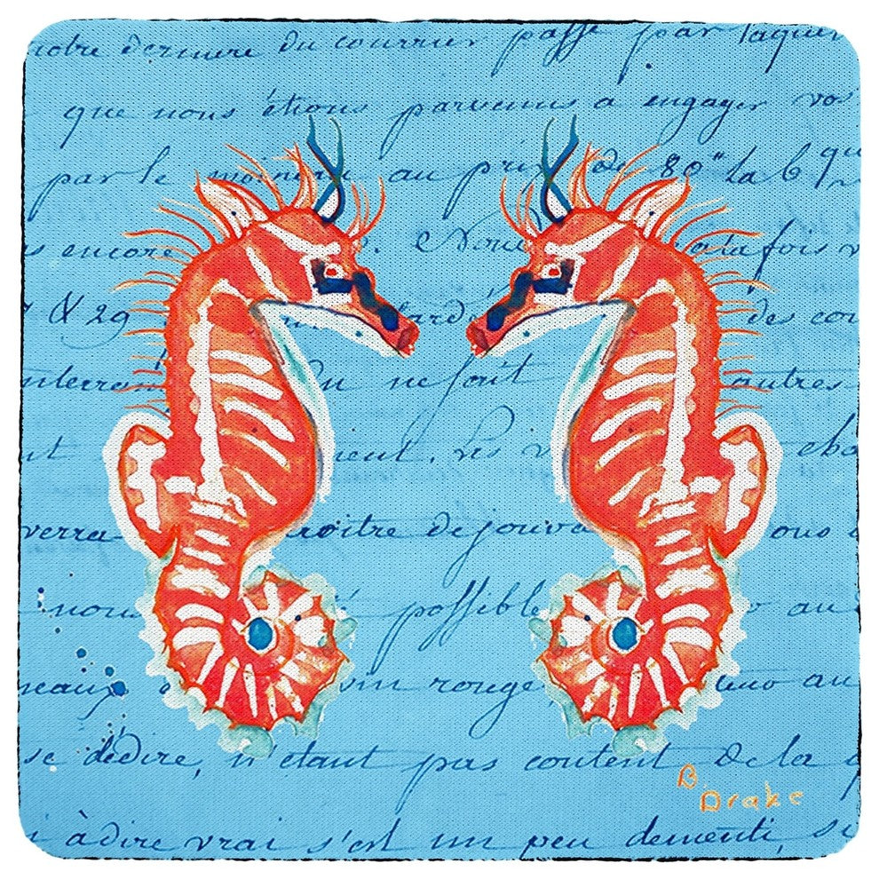 Betsy Drake Coral Sea Horse Coaster Set of 4