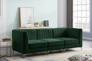 Alina Velvet Upholstered 3-Piece Modular Sectional, Green