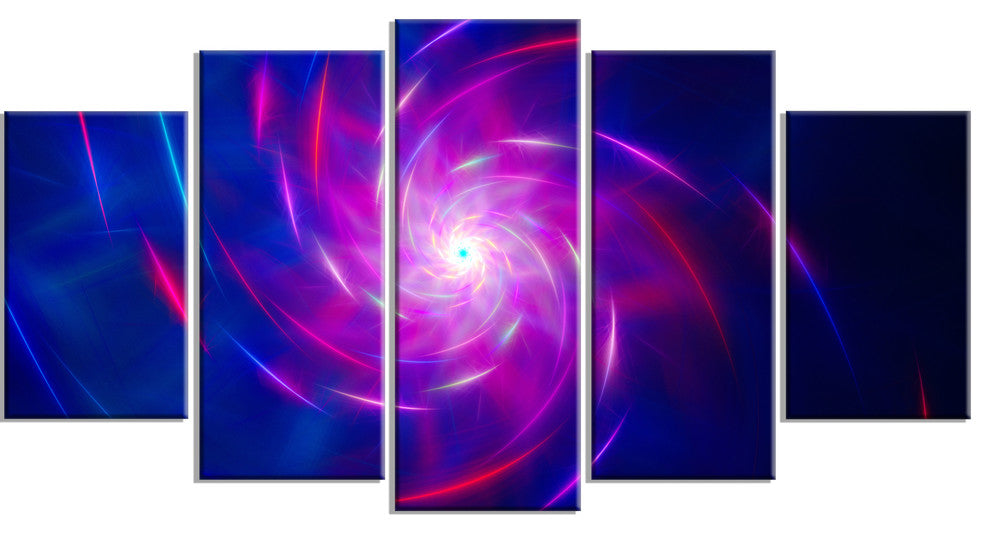 Blue Whirlpool Fractal Spirals, Contemporary Art on Canvas, 60"x32", 5 Panels