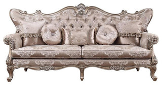 ACME Jayceon Fabric Tufted Sofa with 5 Pillows in Champagne Beige