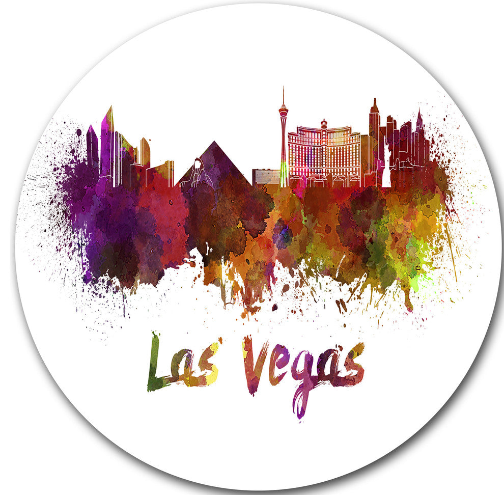 Las Vegas Skyline, Cityscape Round Metal Wall Art, 36"