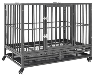 vidaXL Dog Cage Dog Crate with Removable Tray Lockable Wheels Dog Kennel Steel