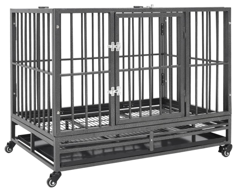 vidaXL Dog Cage Dog Crate with Removable Tray Lockable Wheels Dog Kennel Steel