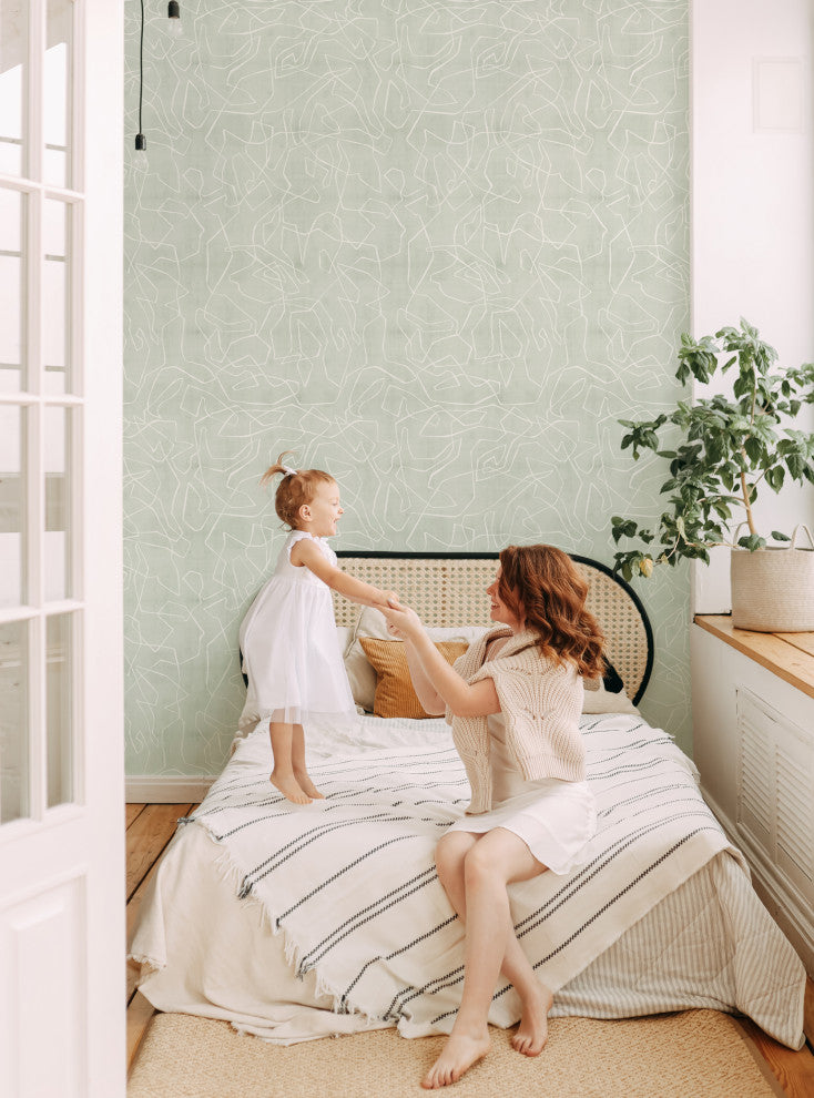Entangled Lines Textured Look Background Peel and Stick Vinyl Wallpaper, Sage, 24"x108"