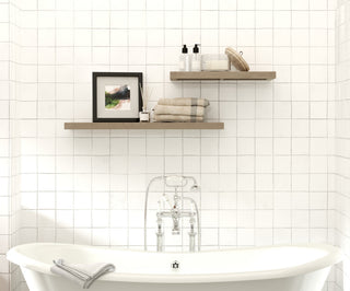 24" Moa-Mist Floating Gray Teak Wall Shelf